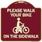Signmission Pavement Stencil Please Walk Your Bike on Sidewalk Heavy-Gauge Alum Sign, 18" x 18", BU-1818-23338 A-DES-BU-1818-23338 - alternate 1